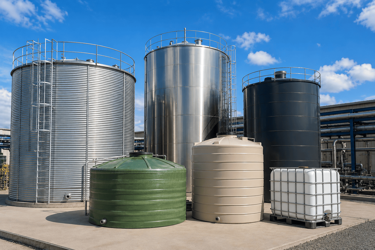 Large green water tanks